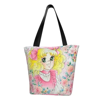 Сумка для покупок Candy Candice с принтом Kawaii, Многоразовая Холщовая сумка для покупок в Японии, аниме, Манга, сумочка