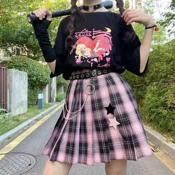 Уличная одежда Harajuku, женские футболки в корейском стиле в стиле колледжа, свободная футболка с аниме-принтом, эстетичная футболка Ulzzang в стиле эмо
