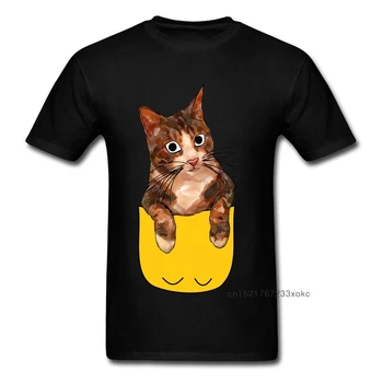 Футболка с карманным котом индивидуального дизайна, Мужская футболка с акварельным рисунком, Джокер, Черная уличная одежда из хлопка с коротким рукавом, Забавная