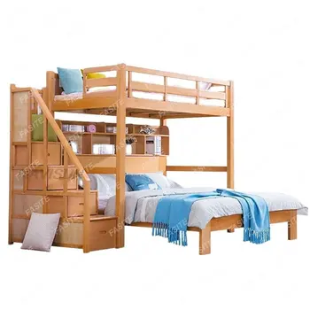 Шкаф-кровать из немецкого бука с лестницей в шахматном порядке Хорошее качество и низкая цена Мебель для спальни в натуральном стиле Двухъярусная кровать для детей