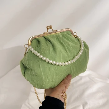 Элегантная кружевная Женская сумочка, Новые Клатчи 2023 года, Модная вечерняя сумочка с жемчужной цепочкой, Металлическая клипса, сумка через плечо