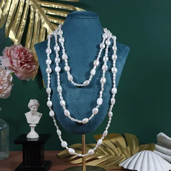 Элегантное ожерелье из натурального пресноводного жемчуга, женские украшения, длинная кисточка, Нерегулярное ожерелье из жемчуга в стиле барокко, колье-чокер, 160 см