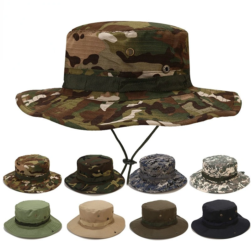 Камуфляжная мужская шляпа Boonie, тактические широкополые шляпы армии США, военная многокамерная панама, Летняя кепка, Охотничьи, походные, уличные камуфляжные солнцезащитные кепки
